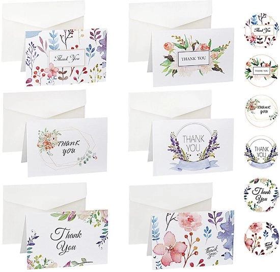 Set di biglietti di auguri 48 pezzi - Set di biglietti di auguri - Carte bianche - Buste con adesivi - Disegni diversi - 11 cm x 7 cm