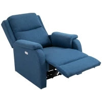 Poltrona Reclinabile con Poggiapiedi, in Tessuto Effetto Lino, Legno e Metallo, 77x91x106 cm, Blu