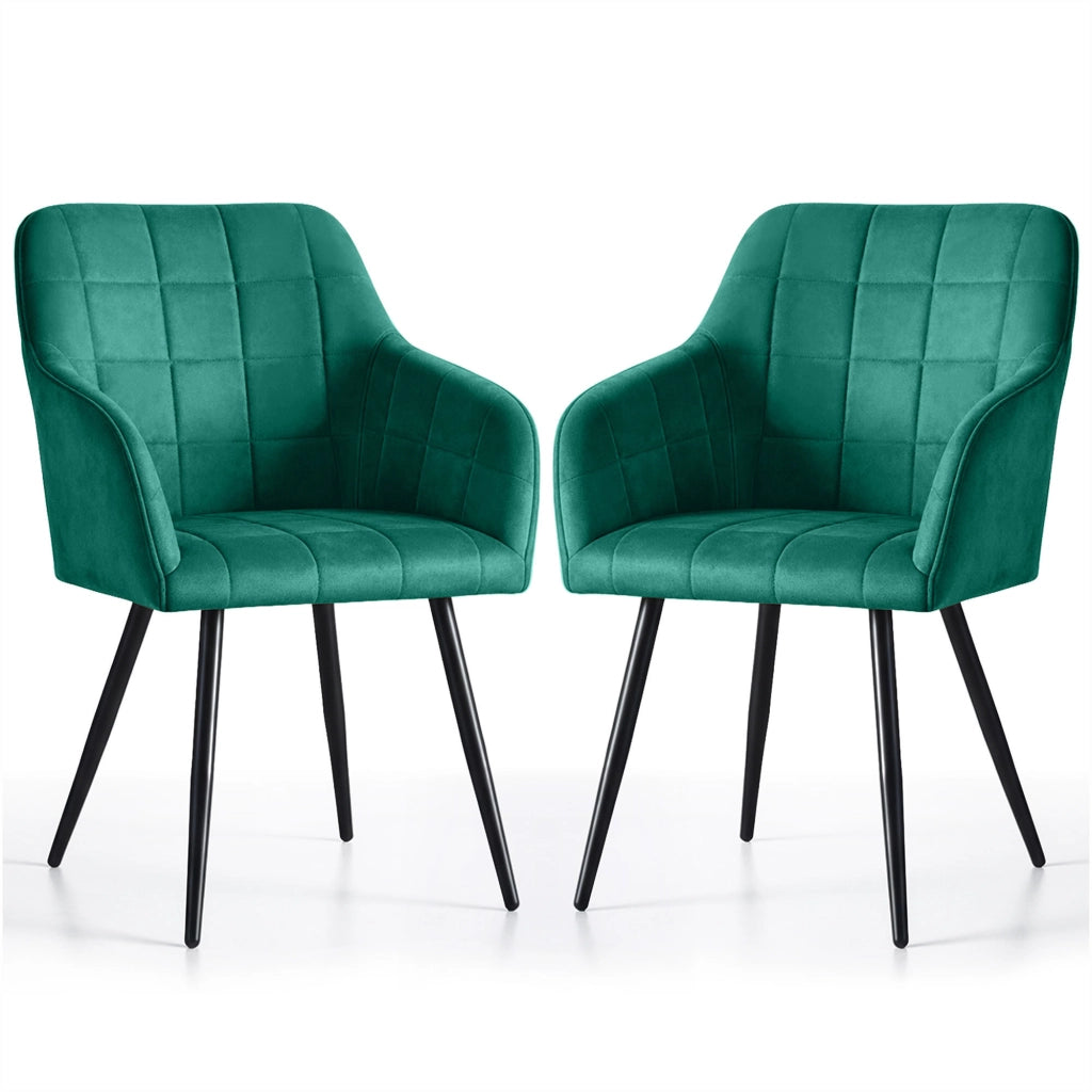 Set di 2 Sedie imbottite con cuciture quadrate LUXANO Verde Bottiglia gambe nere