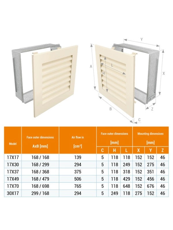 Griglia di ventilazione per camino Crema- Hide Verticale 30x17