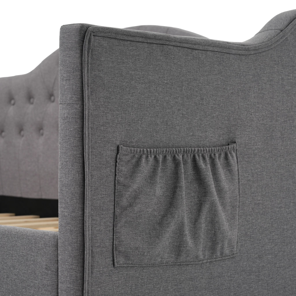 Letto Divano 90 x 190 cm; Letto Singolo con 2 Cassetti; USB e Tipo C; senza Materasso; Lino Grigio