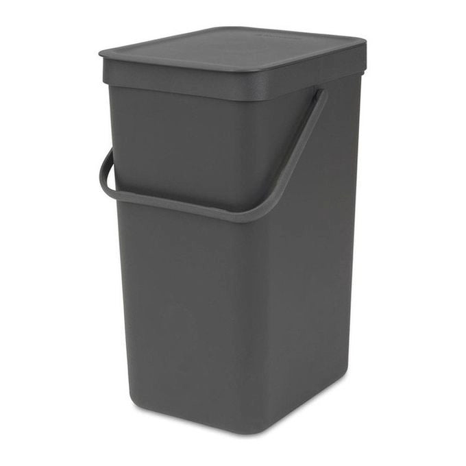 Brabantia 109966 Sort and Go Pattumiera 16 L Plastica Riciclata con Maniglia e Coperchio Stay Open Rimovibile Facile da Pulire Colore Grigio