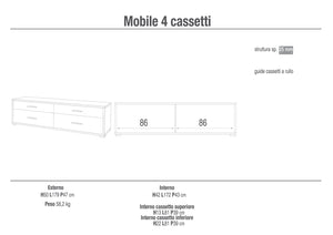 Mobile Basso 4 Cassetti 179x50x47 cm Noce Stelvio