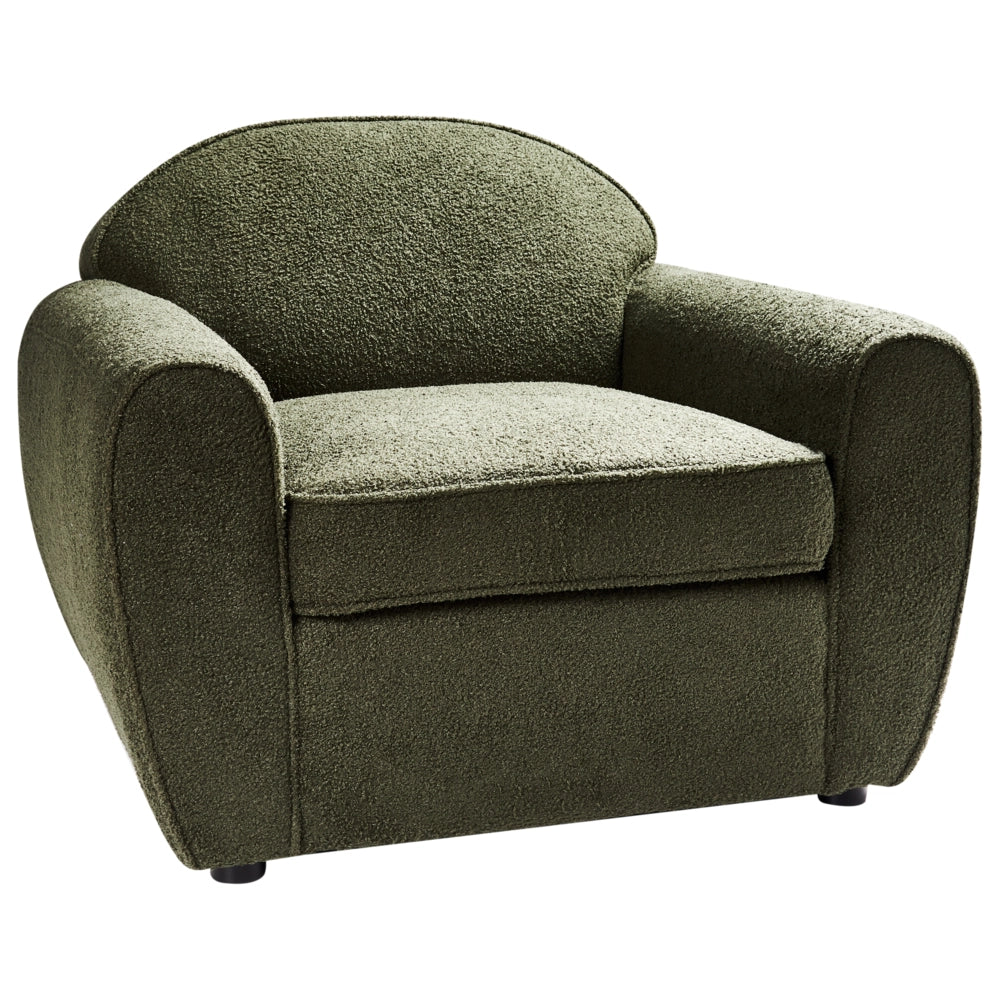 Poltrona Moderna da Soggiorno con Rivestimento in Tessuto Bouclé Verde Scuro Schienale Imbottito e Cuscino Spesso