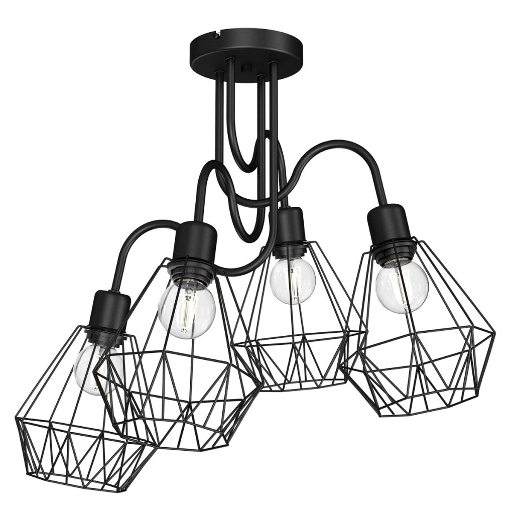 Lampadario Luminex Bergen nero 4 luci E27 metallo opaco