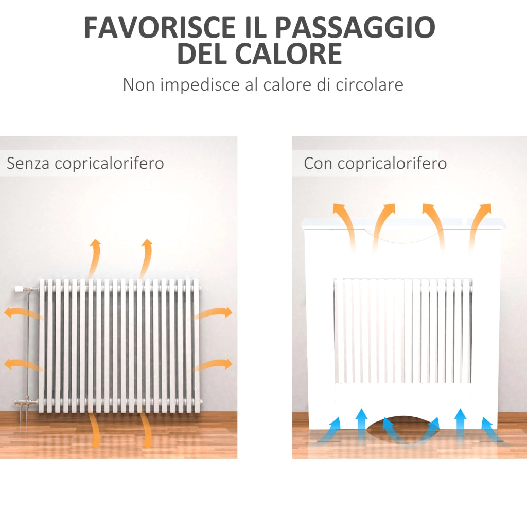 Copritermosifone Bianco in MDF con Piano d'Appoggio e Design Antiribaltamento. 78x19x82 cm