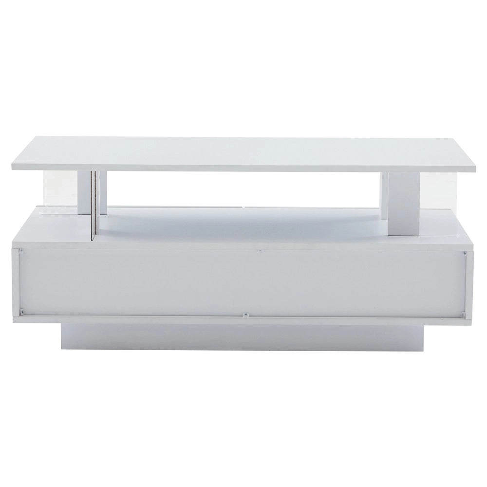 Tavolino da caff¨¨ rettangolare con LED e cassetti ¨C Minimal ¨C Bianco, doppio ripiano, 100x50x45