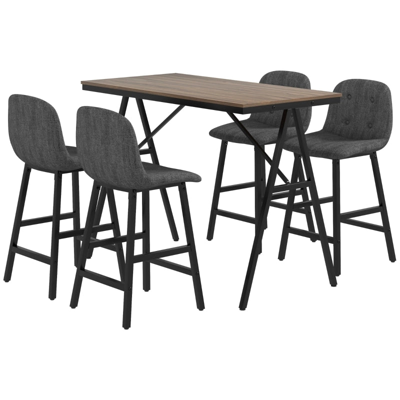 Tavolo da bar con 4 sgabelli, seduta imbottita, effetto lino, per cucina e sala da pranzo, 120 × 60 × 91 cm