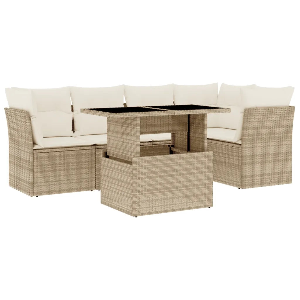 Set Divano da Giardino 6 pz con Cuscini Beige in Polyrattan
