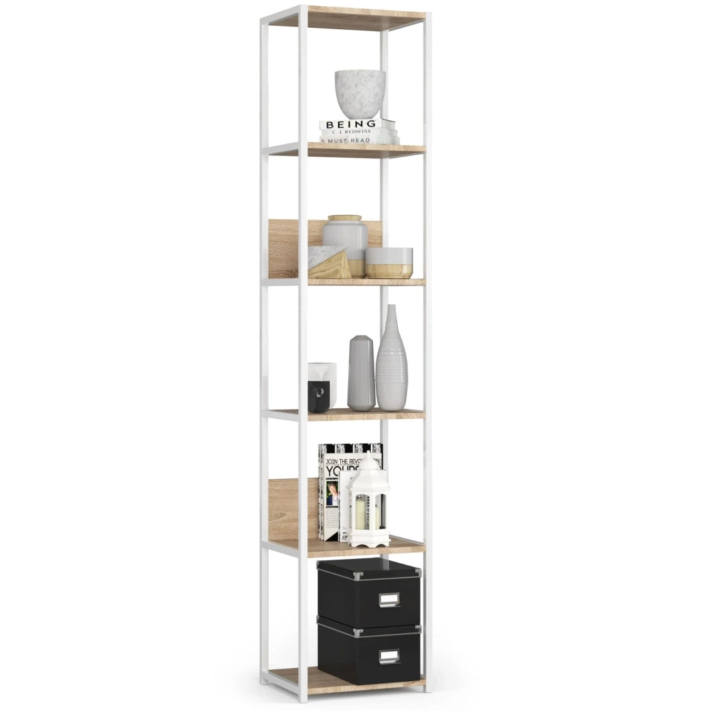 Scaffale stilo loft con ripiani in legno 40 cm Bianca 40 cm inserto frontale Sonoma Quercia 40x32x192 cm