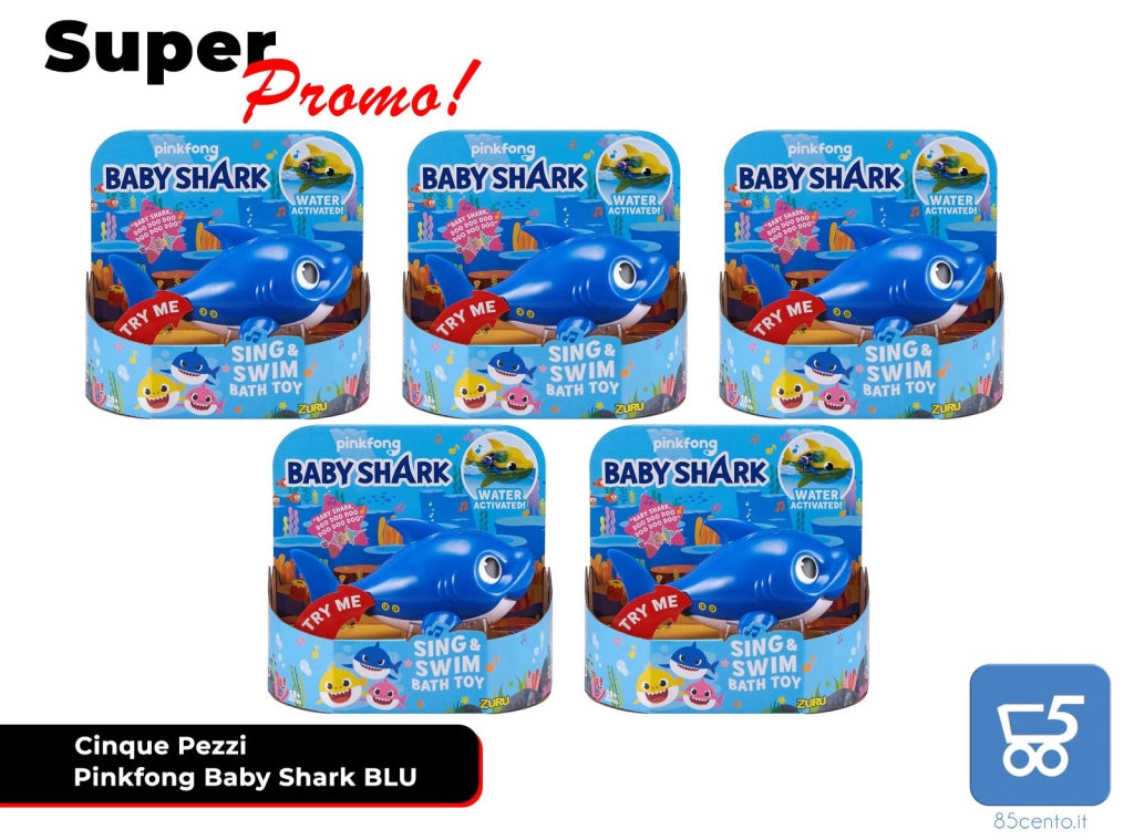 Promo 5 Pezzi Pinkfong Baby Shark Giocattolo da Bagno Canta e Nuota a Batteria Blu per Bambini +18 Mesi, Nuota per Davvero! - Rivenditori Festa Bomboniera