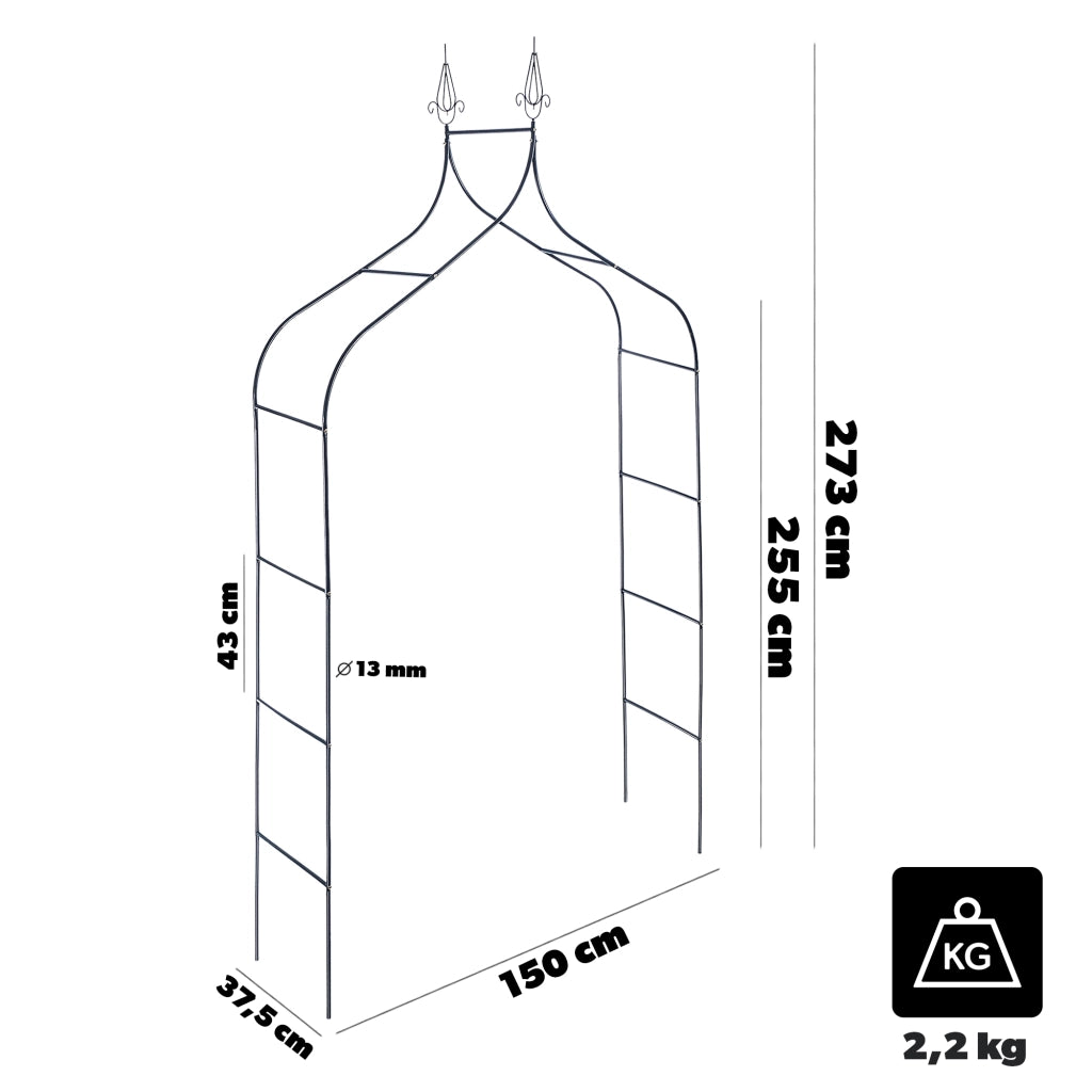 Pergola da giardino in metallo KADAX, arco di supporto per fiori, rose e piante rampicanti, alta 255 cm.