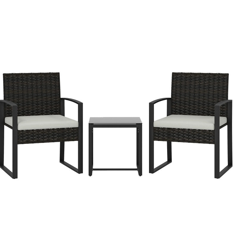 Set da giardino in rattan grigio crema con 2 poltrone e tavolo