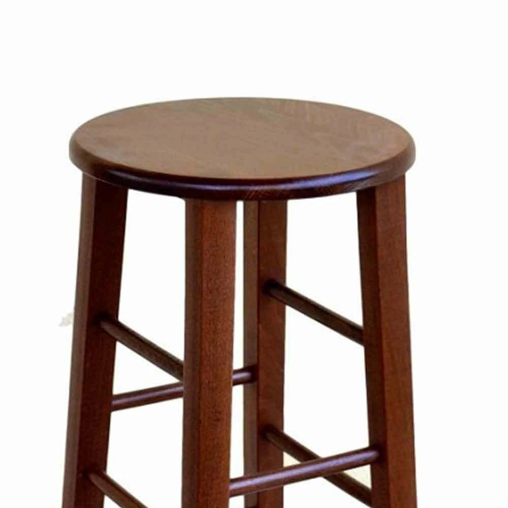 Sgabello con seduta rotonda h 80 cm in tinta noce scuro gamba dritta