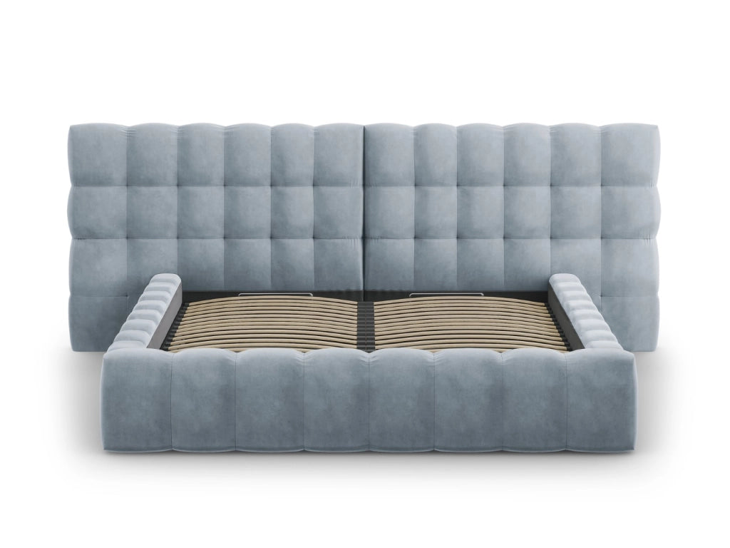 Cosmopolitan Design - Letto a cassettone con testiera doppia "Bali" 140x200cm in velluto azzurro 