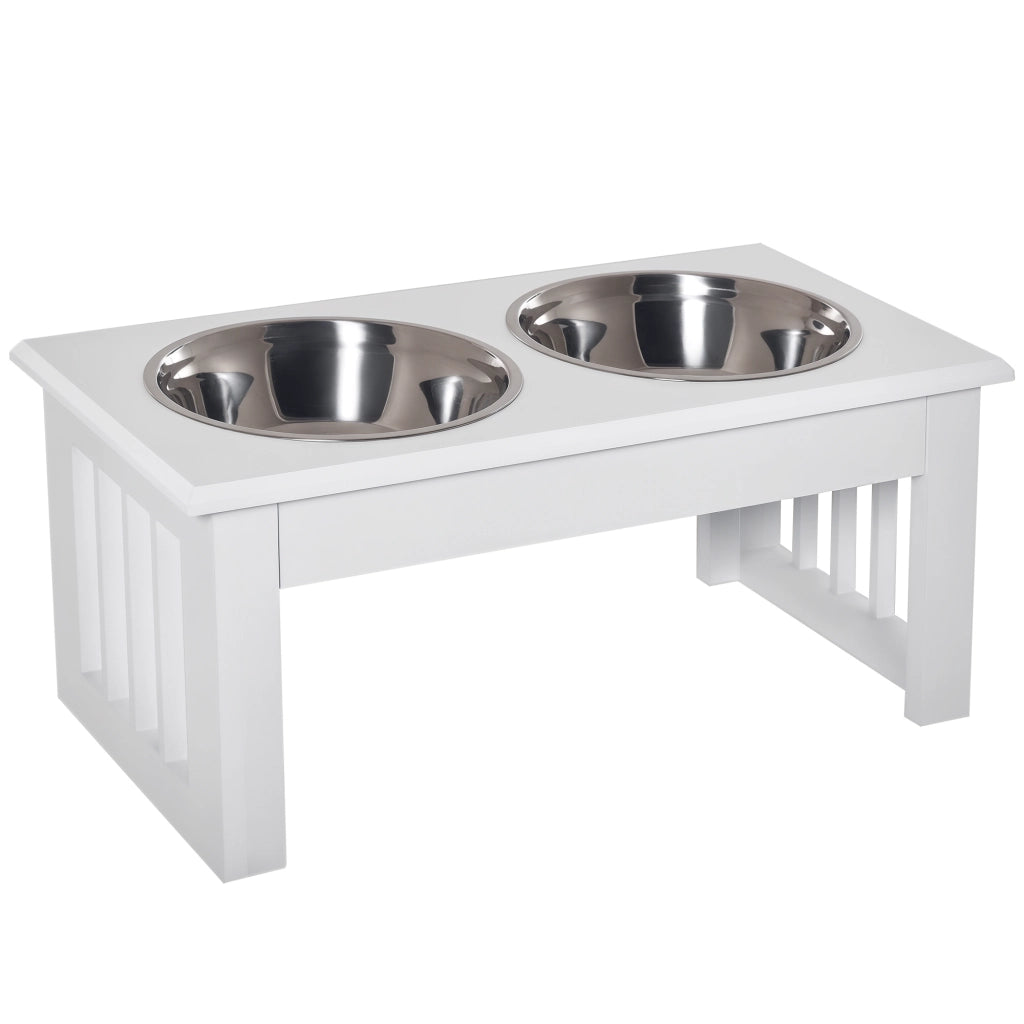 Mangiatoia per Cani con Ciotole in Acciaio Inossidabile ¨C zephmum ¨C 44x24x15 cm Bianco