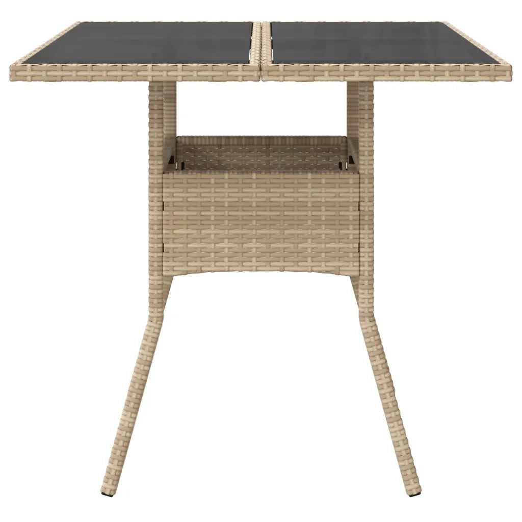 Tavolo da Giardino con Piano Vetro Beige 80x80x75 cm Polyrattan 365523