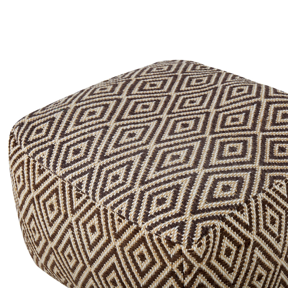 Pouf in lana beige marrone bianco motivo geometrico moderno boho poggiapiedi