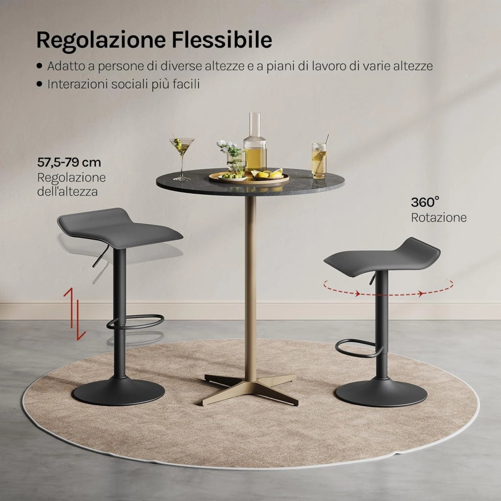 Sgabelli da Cucina Set di 4, Sgabello da Bar Colazione Regolabile in Altezza, Sgabello da Banco Girevole a 360°per Bar, Cucina, Banco, Caffè, PVC+Metallo, con Poggiapiedi, Grigio+Nero