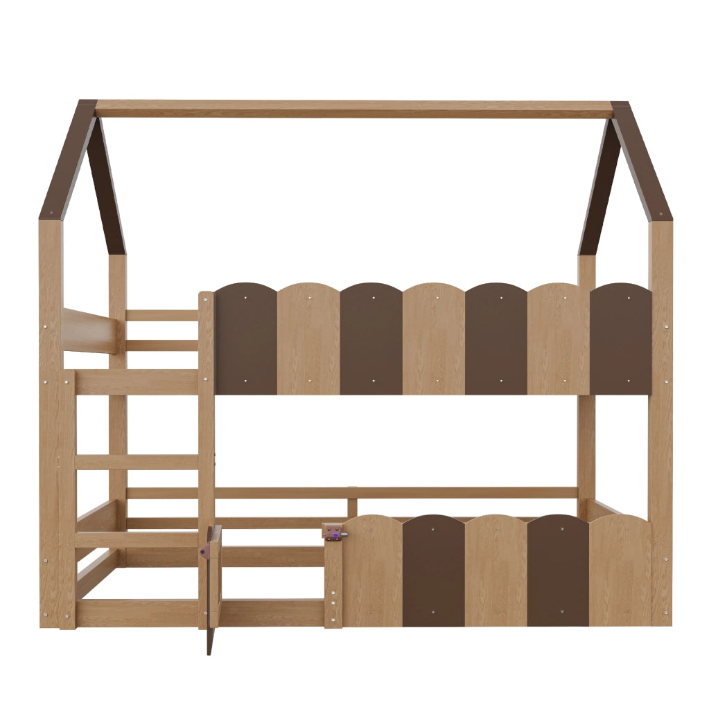 Letto a castello per bambini 90x200 cm con design a casetta e sponde di sicurezza