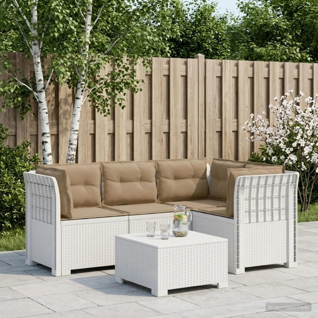 Divano da Giardino 4 Posti con Cuscini Aspetto Rattan PP Bianco 3443988