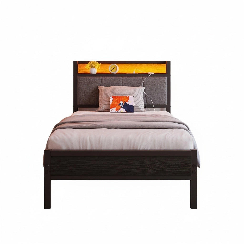 Letto 90x200cm LED - Xylo - USB testiera metallo facile montaggio