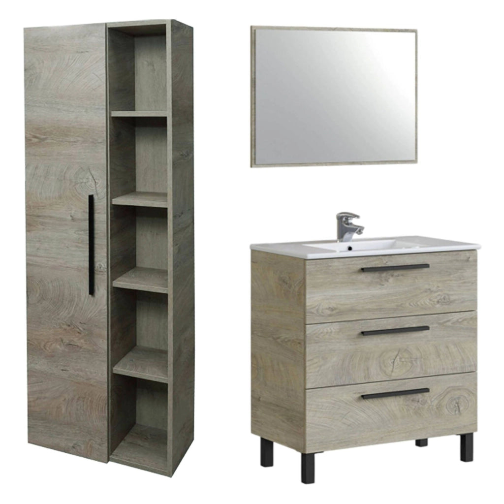 Rosate, set Mobili Bagno Specchio Incluso, Marrone Quercia