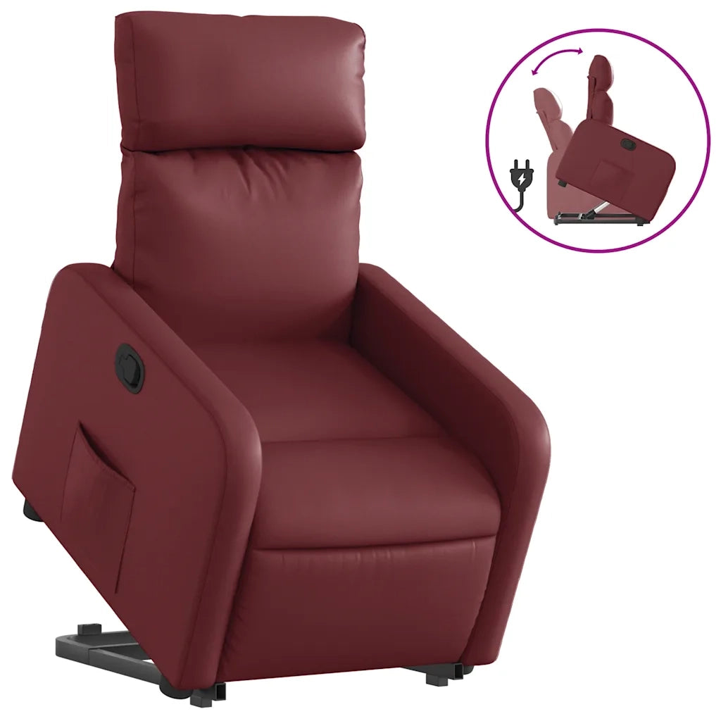 Poltrona | Sedia Relax Alzapersona Reclinabile Rosso Vino in Similpelle