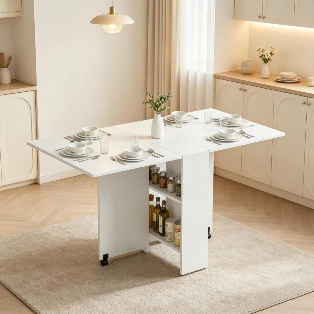 Tavolo da pranzo - pieghevole su ruote - compatto - tavolino mobile - versatile - solo tavolo
