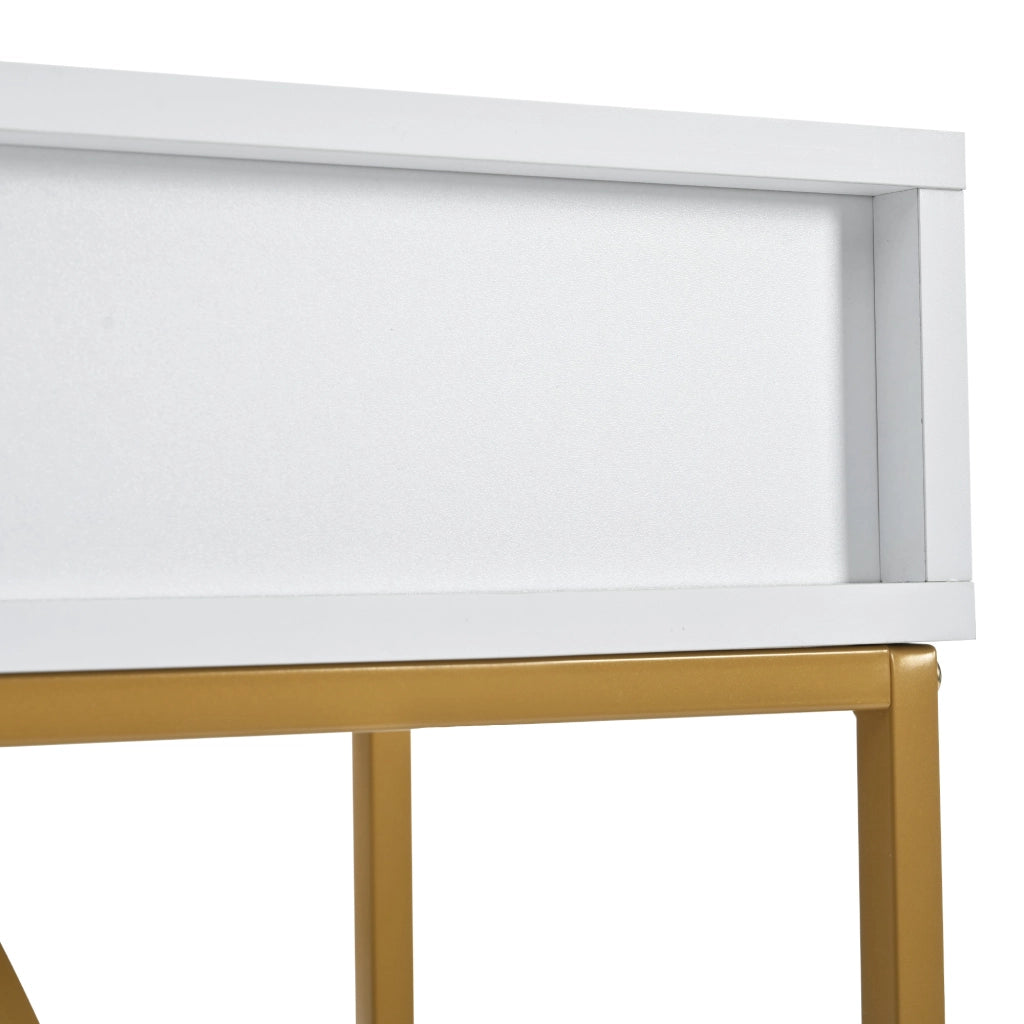 TAVOLO CONSOLLE con cassetto 110x32x85 cm MDF bianco e struttura in metallo