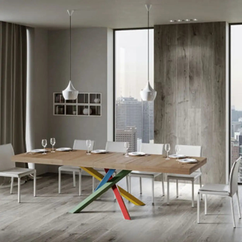 Tavolo allungabile 160/420x90 cm Volantis Premium colore quercia natura gambe multicolore 4/B