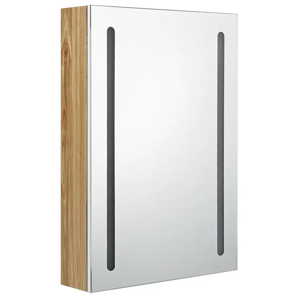 Armadietto Bagno | Armadio da bagno con Specchio e LED Bianco e Rovere 50x13x70 cm