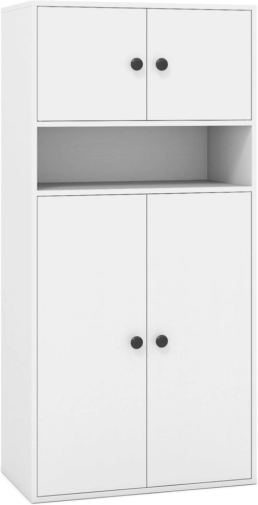 Libreria con 4 Ante, Armadio Alto a 4 Ripiani con Mensola Regolabile e 2 Kit Anti-Ribaltamento, Organizzatore per Casa Ufficio, 54 x 30 x 111 cm (Marrone)