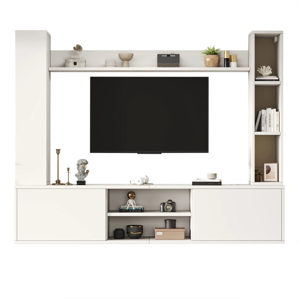 Set parete TV con mobile; 2 pensili e mensola; 180 cm; truciolato bianco