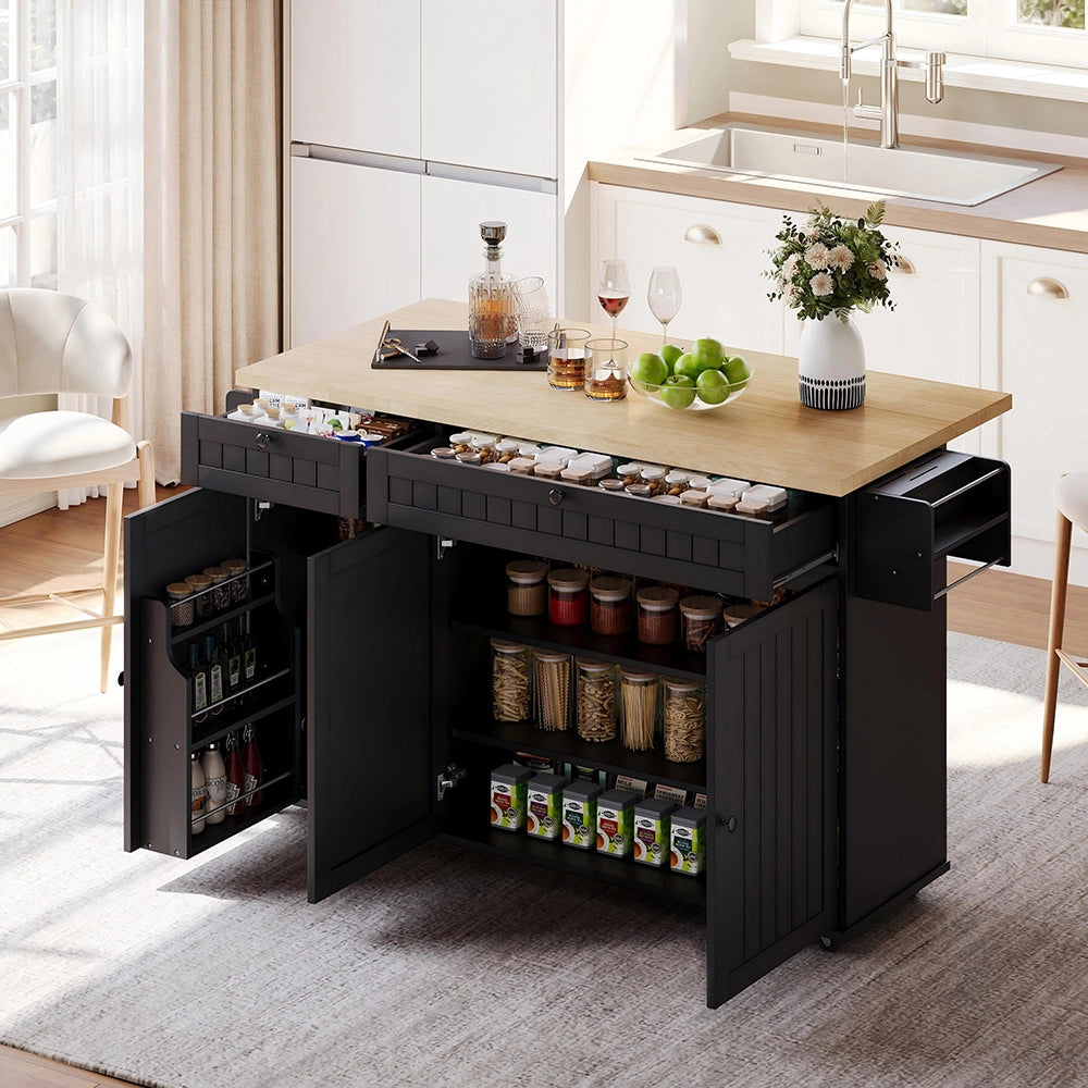 Isola cucina 6 ruote - Xylo - 137x89x45cm nero 2 cassetti
