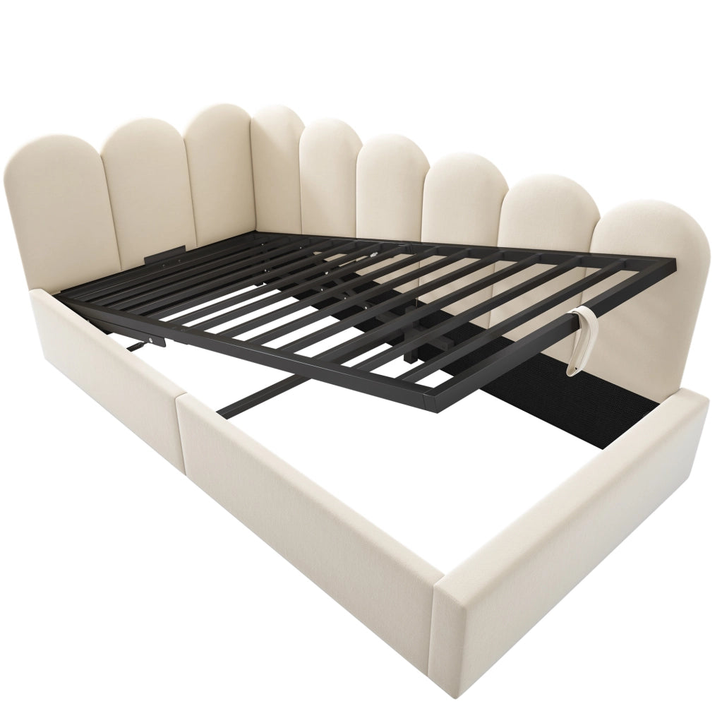 Letto giorno 90x190 cm con contenitore idraulico; velluto beige (Senza materasso)