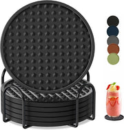 Sottopiani da tavolo 6 in confezione con supporto, sottopiani da tavolo in silicone termoresistente, protezione da tavolo, sottopiani da tavolo in gomma antiscivolo, adatti a diverse tazze (nero)