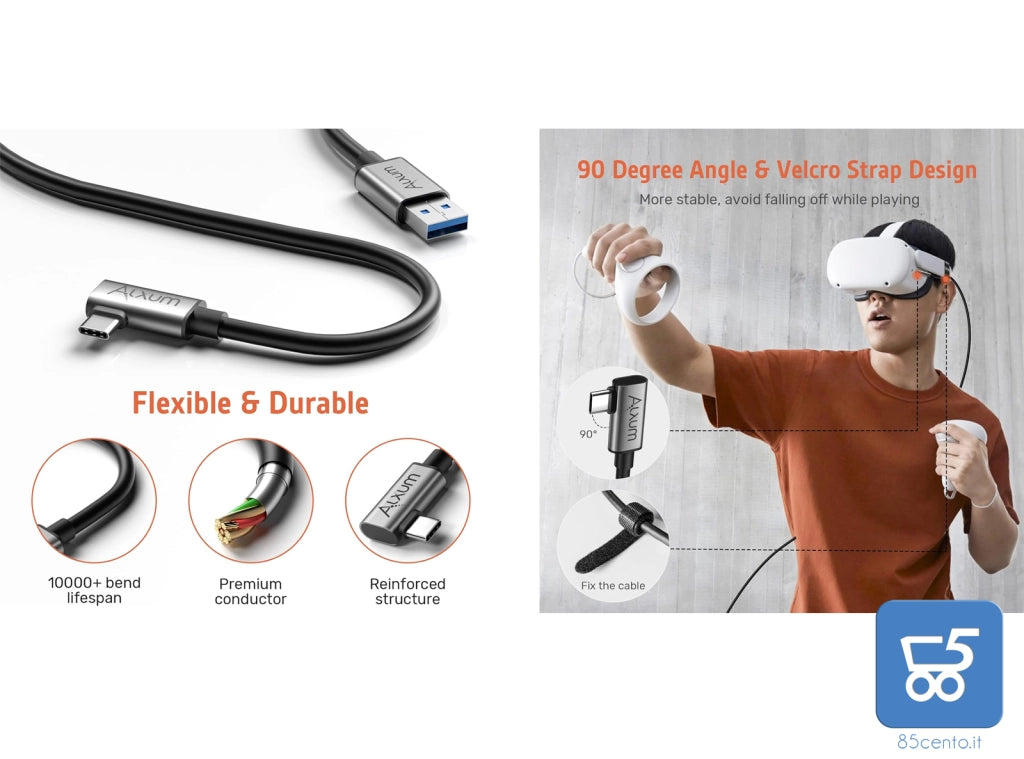 Cavo Link da USB 3.2 Gen 1 A a C per VR Oculus Quest 1/2 5 Gbps Trasferimento dati PC Alta Velocità e Ricarica Rapida 5 Metri