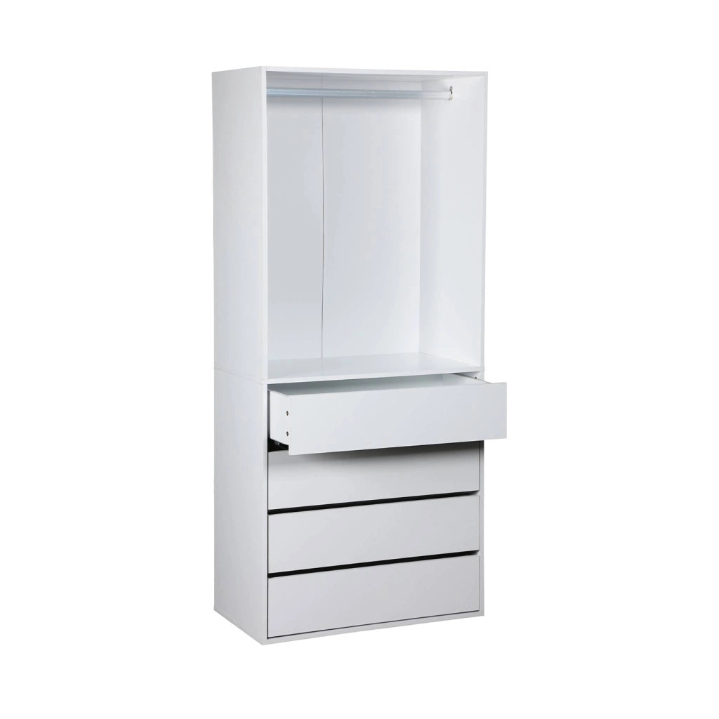 Modulo guardaroba con 4 cassetti e 1 spazio appendiabiti, bianco