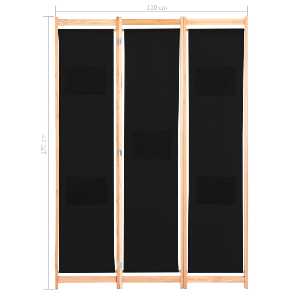 Parete divisoria divisorio mobile decorativo 3 pannelli nero 120x4 cm tessuto 0802091