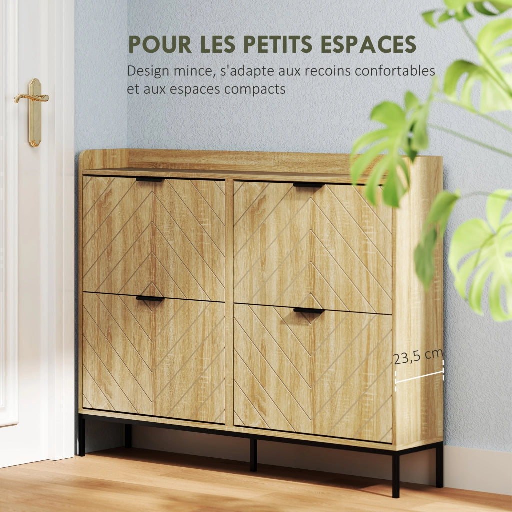 Scarpiera 16 paia con 4 cassetti, ante ribaltabili, ripiani regolabili ¨C zephmum ¨C rovere 110x23.5x95.5 cm