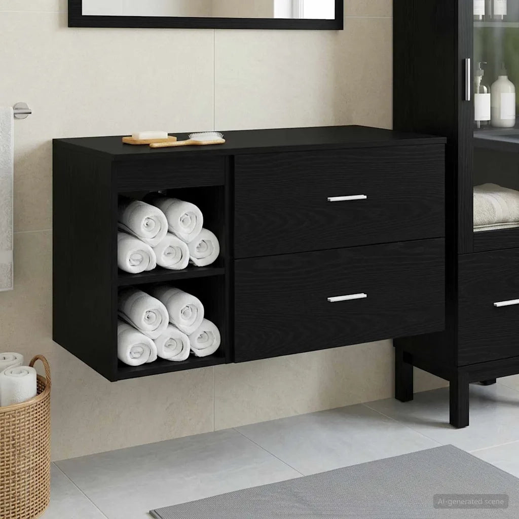 Set di mobili per il bagno 2 pcs Rovere Nero 3403937