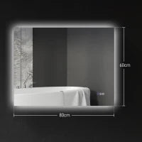 Specchio da Bagno Anticondensa con Luminosità e Colore Regolabili, in Vetro e Lega di Alluminio, 80x60x4 cm