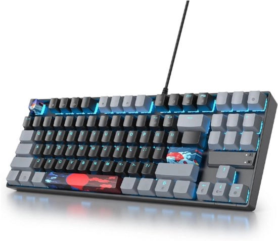 Tastiera da Gioco Portatile 80% - 87 Tasti - Illuminazione RGB a Sfondo Compacta - Tastiera da Ufficio Cavo - Pulsante di Accensione Lineare Rosso - PC Windows Mac