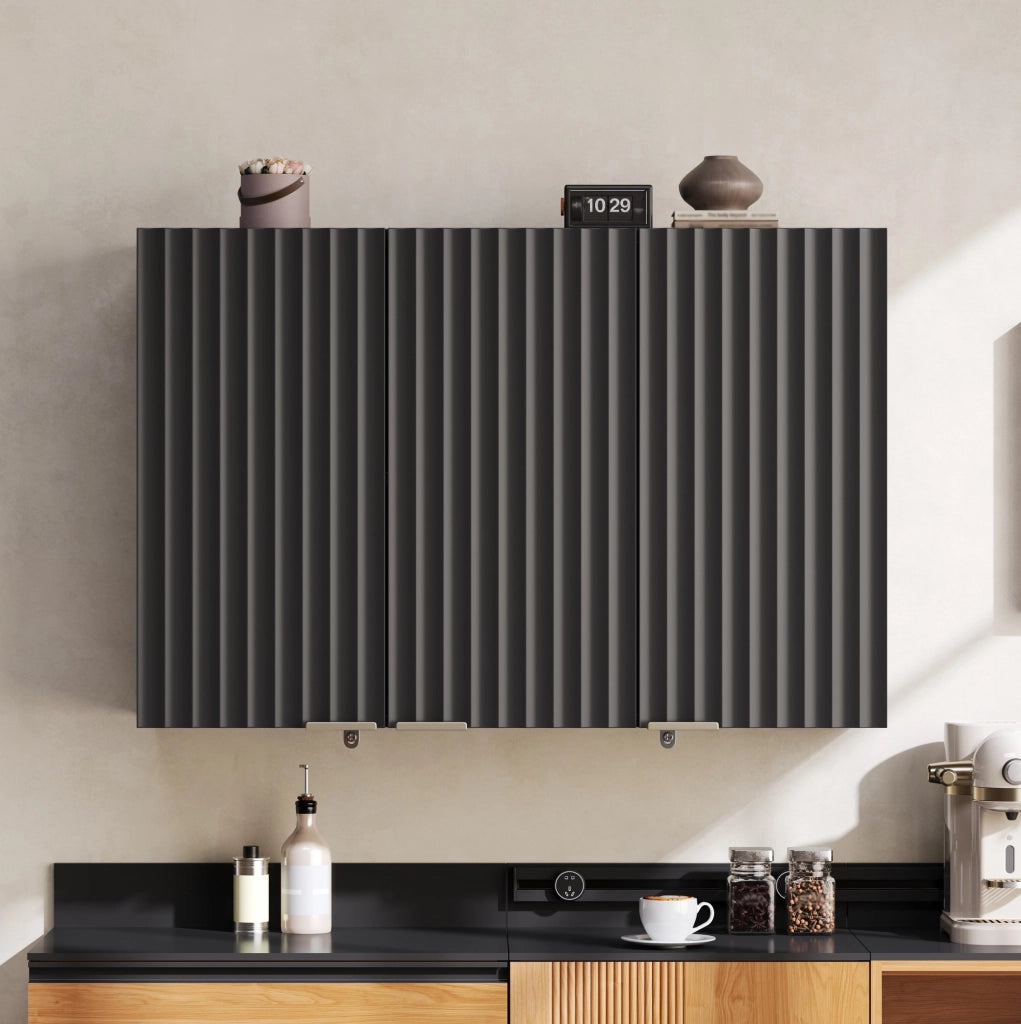 Mobile pensile da cucina 90x29x60 cm con 3 ante in MDF nero