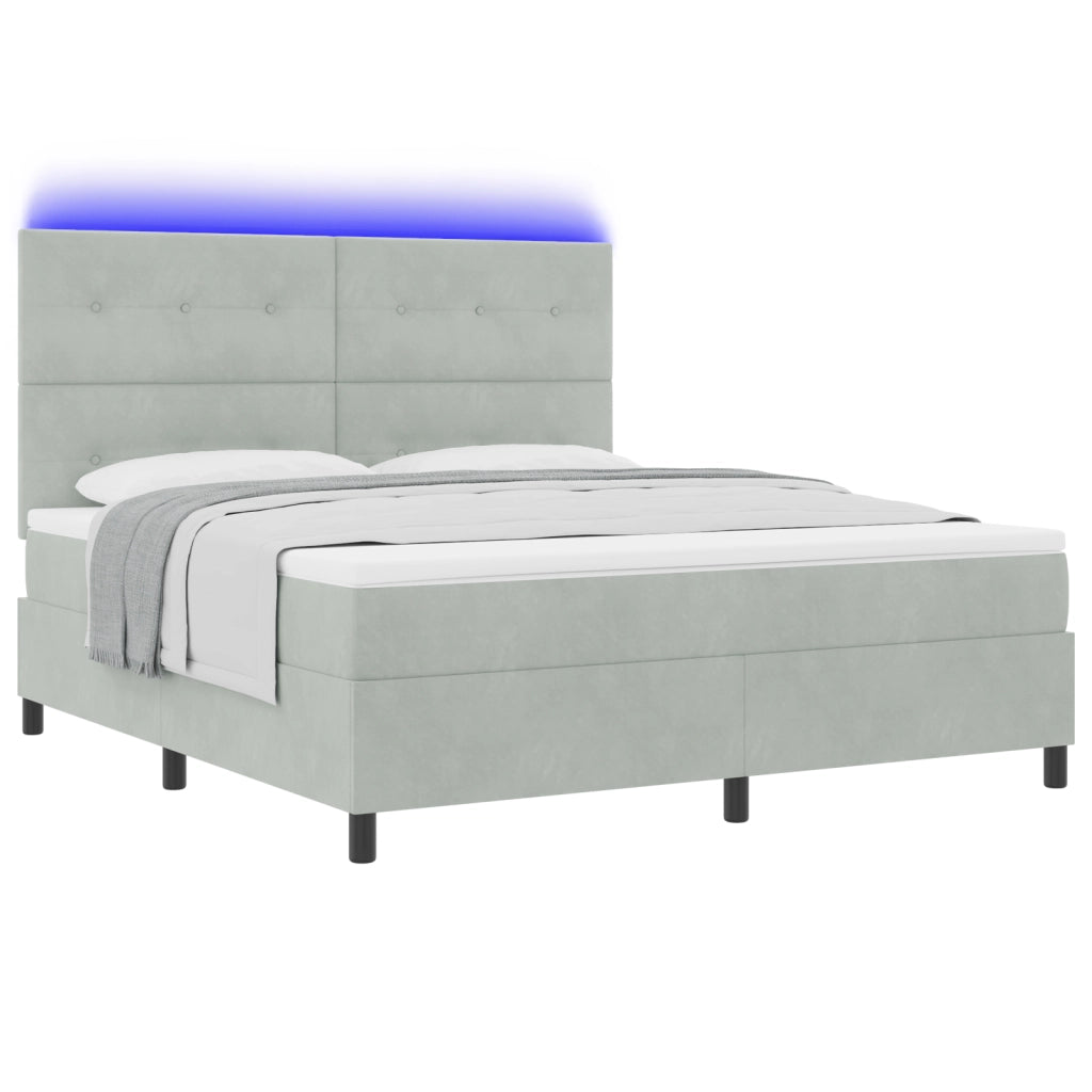 Letto a box spring  con materasso e luce LED grigio chiaro 180x200 cm in velluto