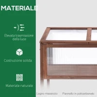Mini Serra da Giardino Rialzata in Legno e Policarbonato con Tetto Apribile, 90x50x93cm