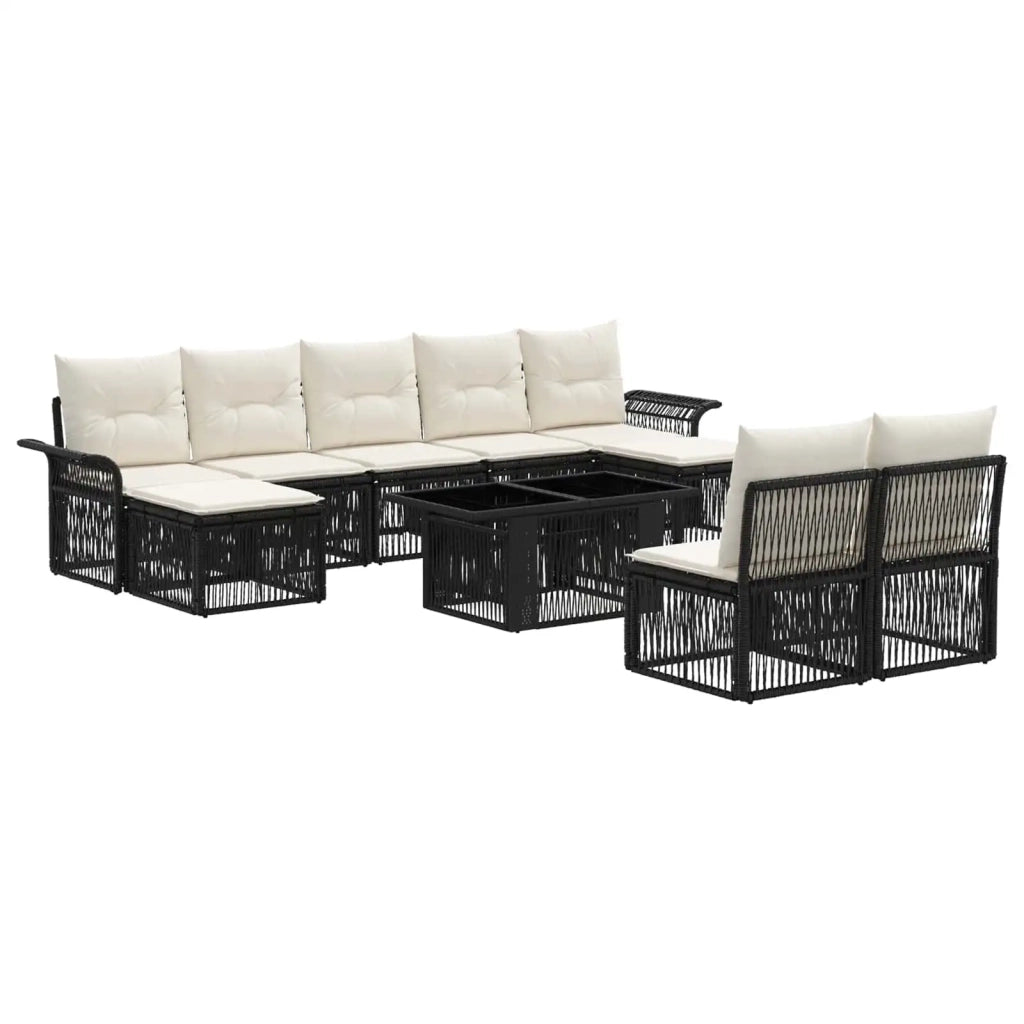 Set Divano da Giardino 10 pz Nero e Bianco Crema polyrattan 3436690
