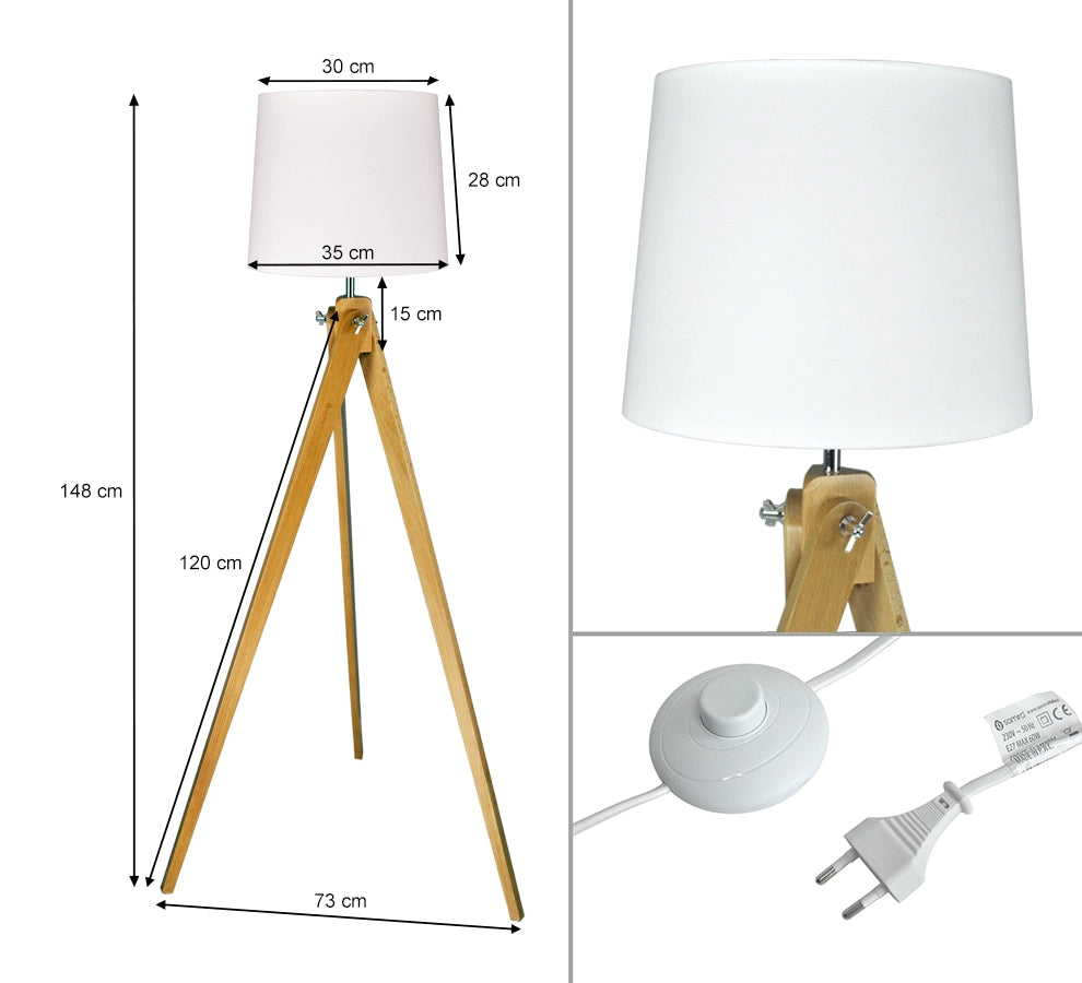Lampada da terra con treppiede in legno, piantana - Aisha - FL25AIPL