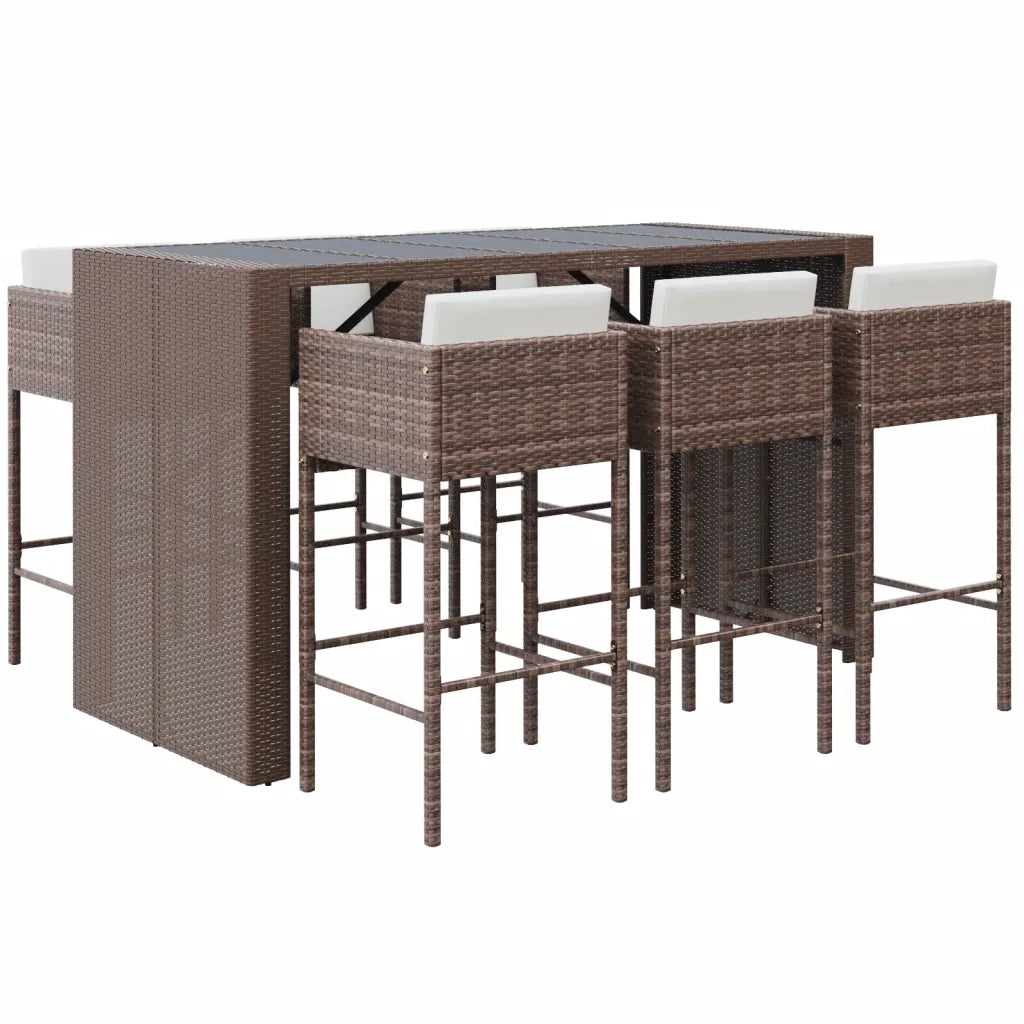 Set Bar da Giardino 7 pz con Cuscini in Polyrattan Marrone 3200663